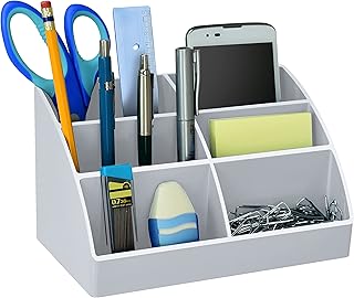 Acrimet Desktop Organizer - Easy Organizer Caddy Holder for Office, Home and School use (Plastic) (White Color)