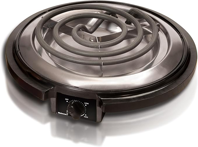 Elite Gourmet ESB-300X Single Countertop Coiled Burner, 1000 Watts Electric Hot Plate, Temperature Controls, Power Indicator Lights, Easy to Clean, Black (Pack of 2)