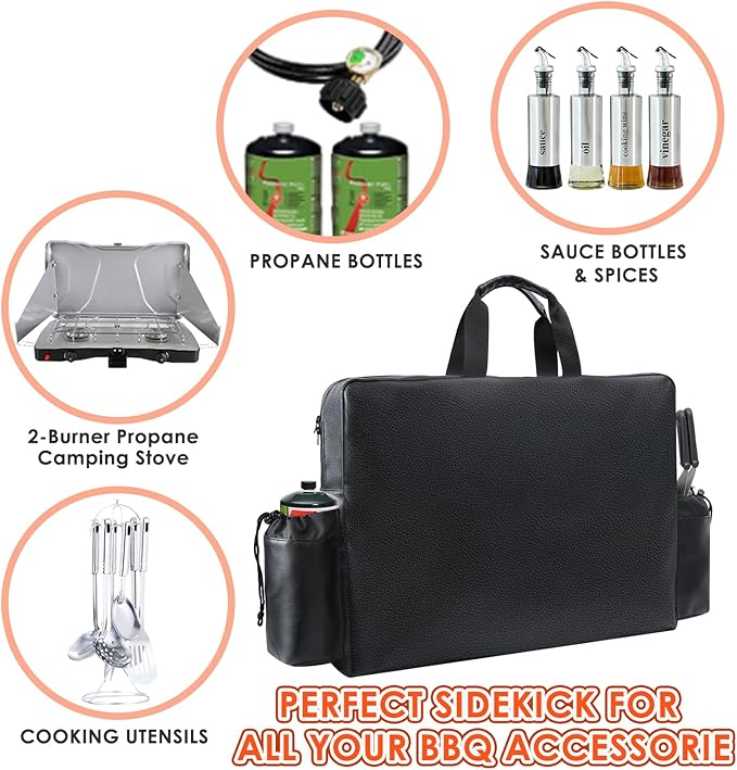 Camping Stove Carrying Case for Coleman Stove, Waterproof Leather Camping Storage Bag for Coleman 2-Burner Gas Stove, Camp Chef Griddle Bag, Portable Camping Stove Case w/ Carry Handle, 2 Side Pockets
