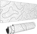 Abstract Topographic Map White Grey Black Gaming Mouse Pad Long Mouse Pad Large Desk Mat 31.5 X 11.8 Inch Mousepad with Non-Slip Base Stitched Edge Keyboard Mat for Gaming Office