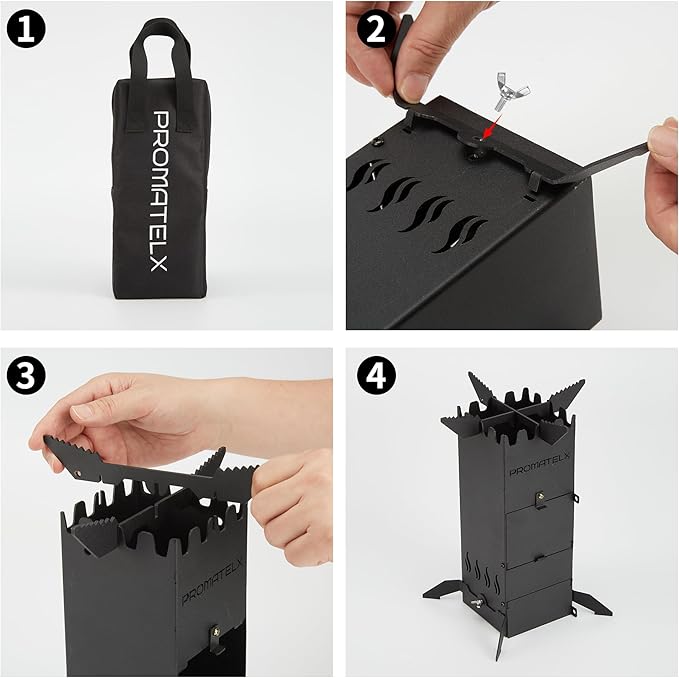 Portable Rocket Stove, Wood-Burning Stove & Backpacking Stove, Windproof Design with Carry Bag, Perfect for Backyard & Outdoor Cooking (Small)