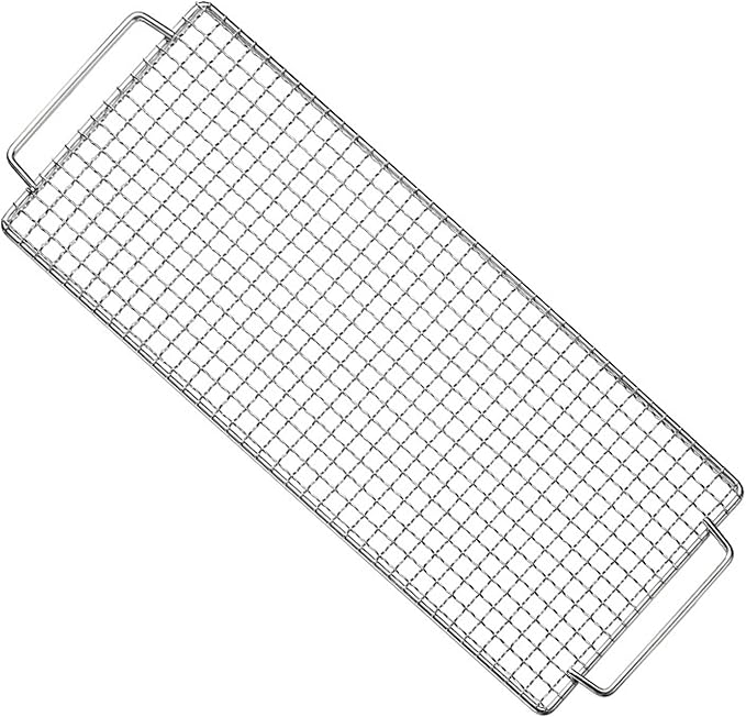 CAMPINGMOON Cooking Grid Campfire Grill Grid BBQ Replacement Grate 304 Stainless Steel Portable Handle (Silver 17.7 x 7.7)