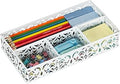 EasyPAG Desk Drawer Organizer with 4 Compartments, Carved Hollow Floral Metal Tray for Office, Jewelry, Cosmetics - No Assembly, White