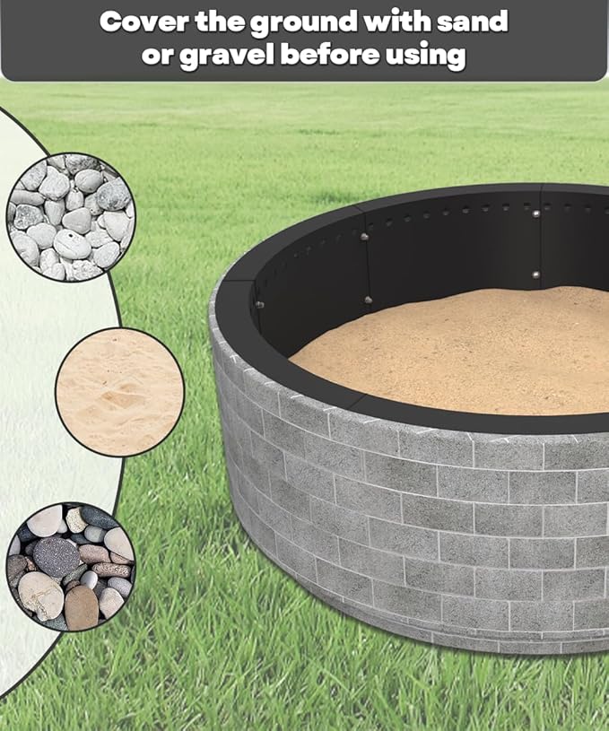 39 Inch Smokeless Fire Pit Ring Insert Outdoor, Heavy Duty Metal Steel DIY Firepit Rim Liner Round Campfire Rings for Outside Wood Burning Above or In-Ground, Black