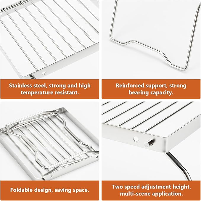 2pcs Folding Campfire Grill, 304 Stainless Steel Portable Campfire Grill Grate Small Camping Campfire Grill Grate Over Fire Pit Camping Grill for Outdoor Backpacking BBQ