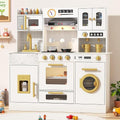BIERUM Wooden Play Kitchen for Kids Ages 3-8 with Lights & Sounds, Pretend Play Kitchen Set with Stove, Ice Maker, Coffee Maker, Oven & Accessories, Toddler Kitchen Playset for Boys and Girls (White)