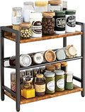 IBUYKE 3-Tier Spice Rack Industrial Counter Shelf Desktop Storage Organizer Standing Seasoning Rack for Countertop Kitchen Office Living Room Desktop Rustic Brown UTLJ021H