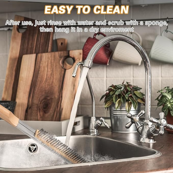 Aolso Pizza Oven Brush, 26" Brush and Stainless Steel Scraper for Pizza Stone, BBQ Grill Cleaning Brush Non Scratch Heat Proof Stainless Steel Bristles with Screwdriver for Pizza Oven Accessories