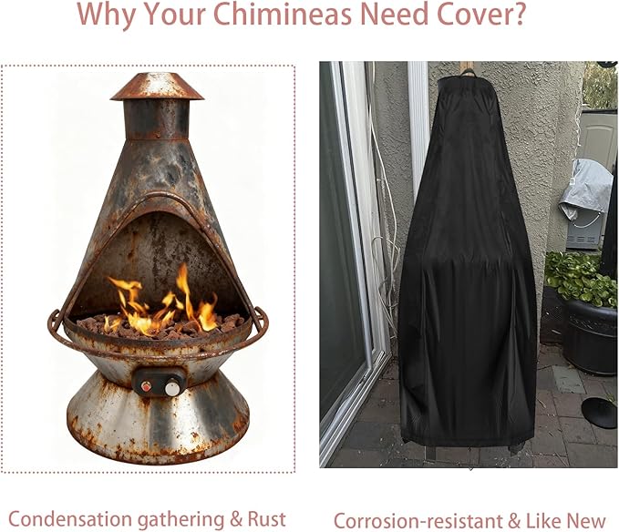 Chiminea Cover for Cuisinart Chimenea Propane Fire Pit, Waterproof Outdoor Gas Fire Pit Cover- 31"D x 48"H