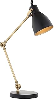 JONATHAN Y 24" Black/Brass Gold LED Metal Task Lamp, Modern Industrial Adjustable Desk Lamp for Home Office Bedroom, Silk-Wrapped Cord, UL Listed, LED Bulb Included JYL6003A
