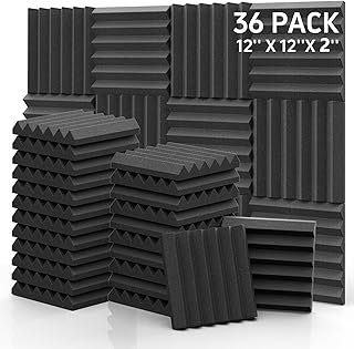 GUERRI Sound Proof Foam Panels - 12 x 12 x 2 Inches 36 Pack Wedges Acoustic Foam Panels Sound Proofing Padding for Walls and Ceiling High Density Foam Studio Foam (Black)