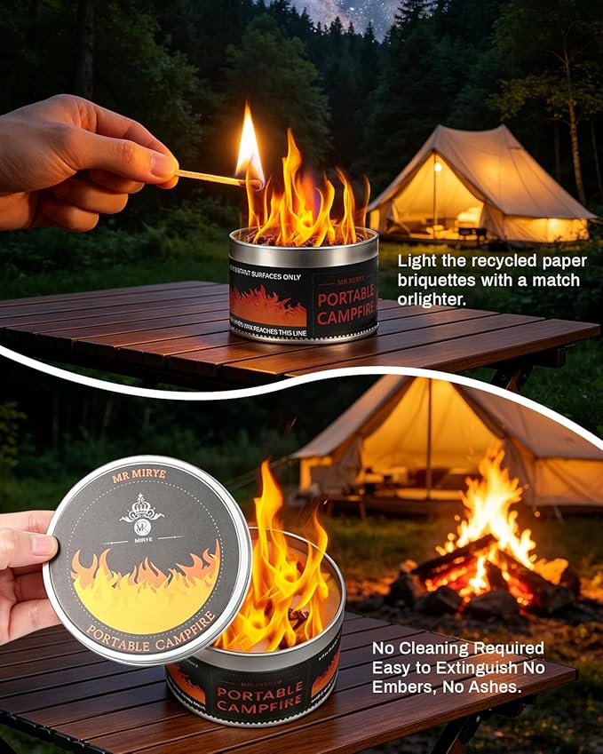 MR MIRYE Portable Smores Fire Pit - 3-5 Hours Burn Time, Mini Fire Pit for Outdoor Camping, Picnics, Backyard & Travel, No Embers, Lightweight Smores Maker with Portable Firepit Bonfire Design