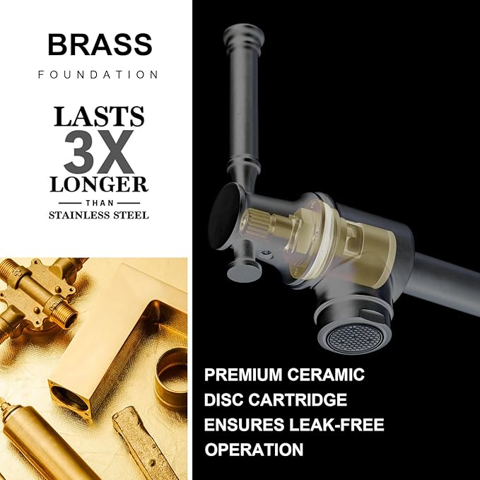 Lava Odoro Matte Black and Brushed Gold Pot Filler, Two-Attachment Wall Mount Pot Filler Faucet Black and Brass Folding Kitchen Pot Filler Single Hole with Double Joint Swing Arm, PF312-GB