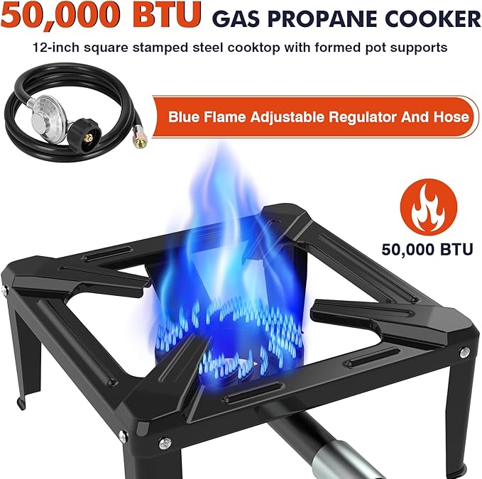 Llamaviva Portable Propane Camping Stove - Single Burner Outdoor Gas Stove for Wok Cooking, Seafood Boil & Tailgating, Heavy Duty Steel Propane Burner with 4ft Hose, Estufas de Gas, Portable Stove