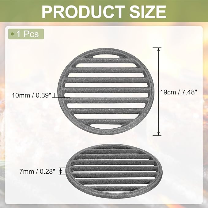 PATIKIL Cast Iron Fire Grate, 7.4" Round BBQ Grill Grate Replacement High Heat Charcoal Plate Fire Bottom Grate Grilling Accessories 6 Slots for Grilling Barbecue