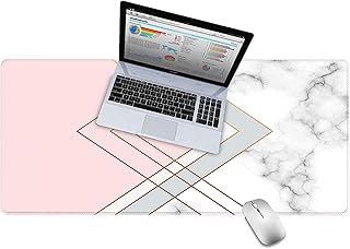 KECC Desk Pad, Office Desk Mat, 35.4" x 15.7" PU Leather Desk Blotter, Laptop Desk Mat, Waterproof Desk Writing Pad for Office and Home Decor, Thick Gaming Mouse Pad (Pink White Cloud Marble)