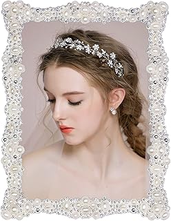 DIKAR 5x7 Picture Frame, Wedding Picture Frame for Metal Frame with HD Acylic Front, Tabletop and Wall Art Display Pearls Diamond Photo Frame for Wedding Valentine's Day Gifts