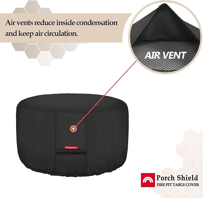 Porch Shield Fire Pit Cover - Waterproof 600D Heavy Duty Fade Resistant Round Patio Fire Bowl Cover Black - 42 inch