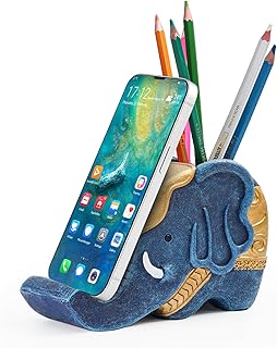MOKANI Elephant Pencil Holder with Phone Stand, Elephant Gifts for Women Multifunctional Pen Holder Office Desk Organizer Desk Accessories Desk Decor Decorations Thanksgiving Christmas