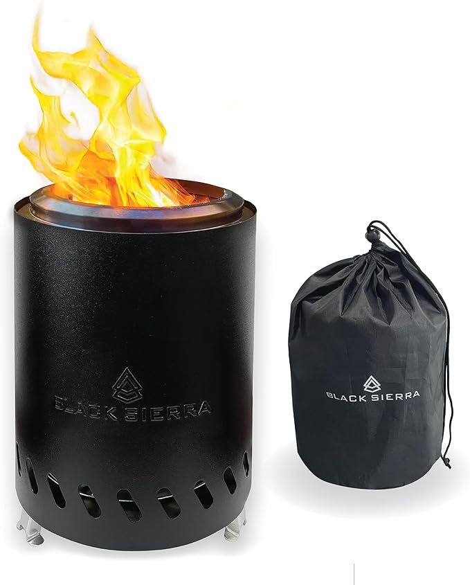 Black Sierra Tabletop Smokeless 7" Black Mini Firepit Burns Wood Pellets, Stainless Steel for Camping, Outdoor & Patio, Wood Burning Portable Bonfire Perfect for Smore's