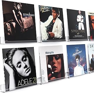 Gotega 8 Pack Vinyl Record Shelf Wall Mount, 12 inch Album Record Holder Display, Clear Acrylic Floating Shelves for Wall, Suitable for Bedroom, Living Room, Magazine Shelf, Kids Bookshelf, etc