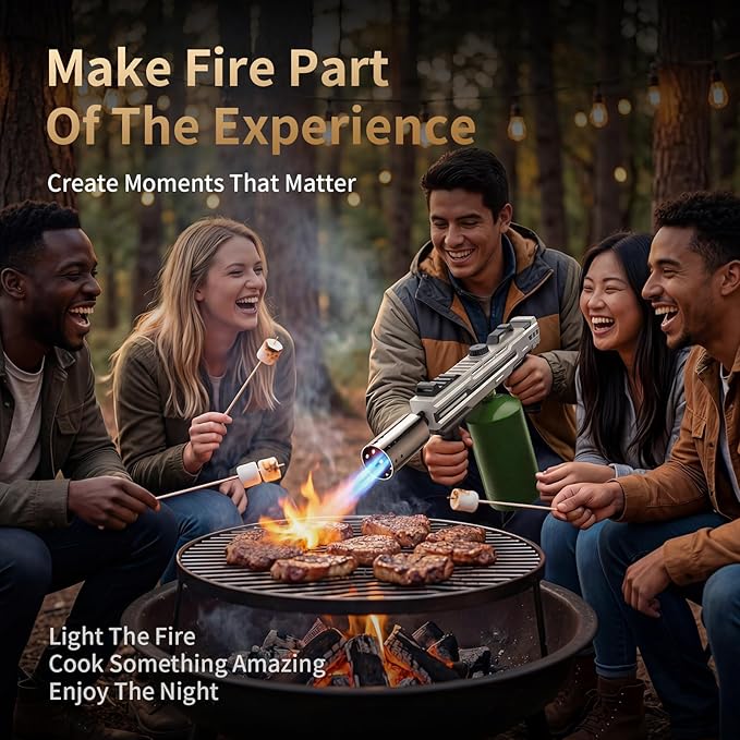 Propane Torch Gun, Adjustable Flame Blow Torch for Cooking, Powerful Grill Torch and BBQ Torch for Charcoal, Fire Torch for Searing Steak, Camping and Outdoor Use (Tank Not Included)