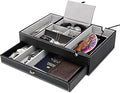 Baoyun Valet Tray for Men, 2 Layers Nightstand Organizers for Men and Women, Leather Jewelry Storage Box, Mens Dresser Top Organizer, Catch All for Jewelry Key Wallet and Phone (Black)