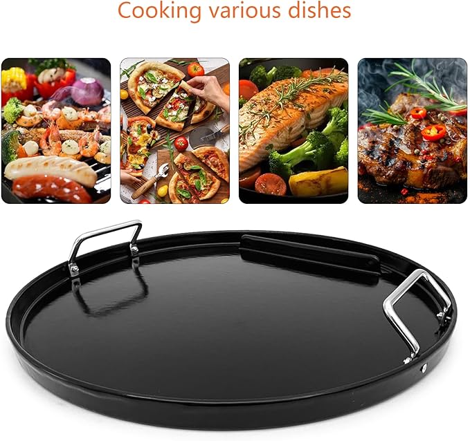 Cast Iron Full Size Round Flat Top Grill Cooking Griddles for BGE, Big Green Egg Large, Kamado Joe Classic, Jumbo Joe and Smokey Mountain Cooker Smoker 18" Charcoal Grill