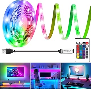 LED Strip Lights 6.56Ft, RGB LED Lights Strip for 40-60in TV Backlight, RGB Color Strips Light Waterproof IP65 with Remote, USB Bias LED Lights Kit for Bedroom PC Monitor Mirror Cabinet Desk