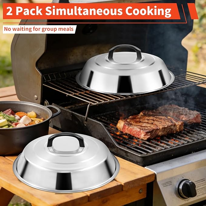 12 Inch Stainless Steel Cheese Melting Dome - 3 Pack BBQ Griddle Accessories, Basting Cover & Steaming Cover Wok Lids, Fits Blackstone Camp Chef Flat Top Griddle, Indoor Outdoor Use