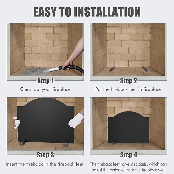 INNO STAGE 22" Fireback for Fireplace- Iron Fireplace Back Plates with Feet, Fireplace Wall Protection, Fireplace Heat Reflect, Black