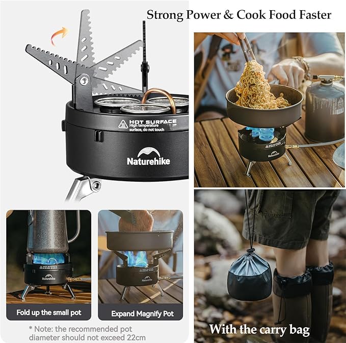 Naturehike Portable Camping Stove, 3300W/11260BTU Backpacking Gas Stove, High Power Adjustable Burners with Carry Bag, Lightweight Collapsible Stove Burner for Outdoor Cooking Hiking and Picnic