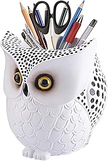 Owl Pen Holder, Owl Pen Pencil Container Carving Brush Pot Brush Holder Desk Organizer Decoration,Luxury Gift and Exquisite Handicraft (White:Owl)
