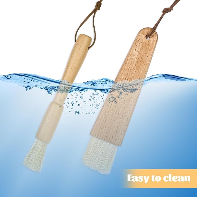 2 Sets Pastry Brush with Wooden Handles Natural Bristles Butter Brush for Cooking Basting Cookings Brushes Beech Oil Basting Brushes Butter Food Brushs for Oil Cooking Bakings Egg Sauce Marinade