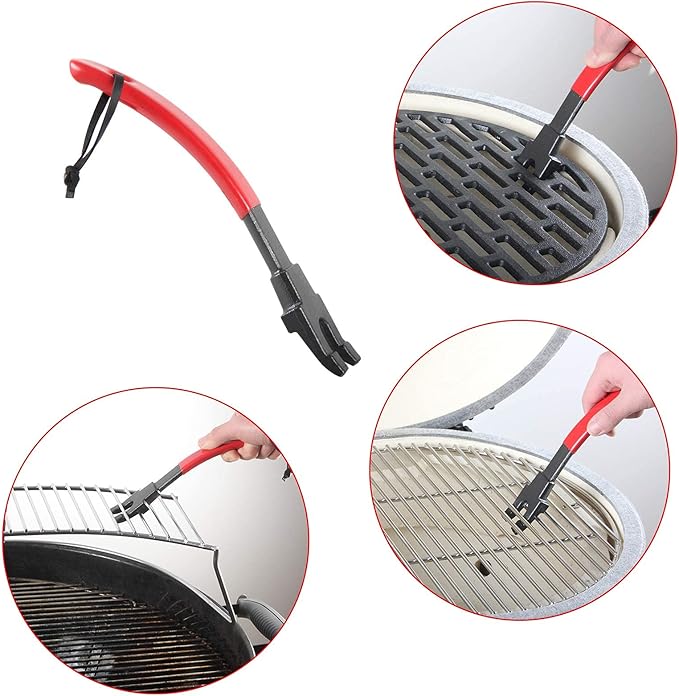 Vankey Grill Grate Lifter Gripper, Cast Iron Cooking Grid Lifter Accessories for Kamado Joe Charcoal Grill Green Egg Primo Set for Moving Cast Iron and Stainless Steel Grilling Nets