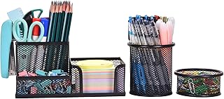 Freewindo Mesh Desk Organizer, Set of 3 Pen Holder Office Desk Accessories with Pencil Holder Sticky Note Holder, Pencil Cup and Paperclips Cup