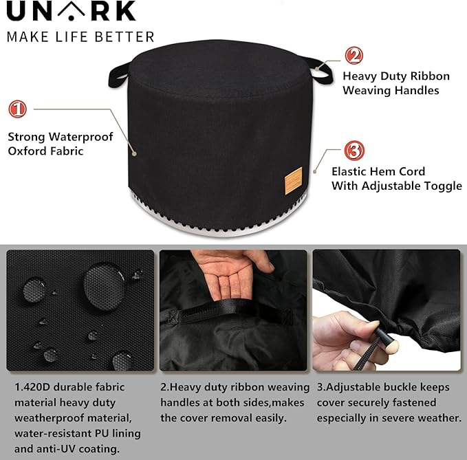 Round Fire Pit Cover for 15 Inch Ranger Cover Waterproof 15 Inch Ranger Accessories Outdoor Heavy Waterproof Protective Round (Black)