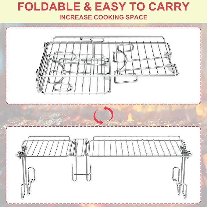 DcYourHome Griddle Warming Rack Compatible with 22" Blackstone Griddles, Portable and Adjustable Stainless Steel Rack for Blackstone Griddle Stand 22 Inch Accessories, One-Step Clip On Attachment