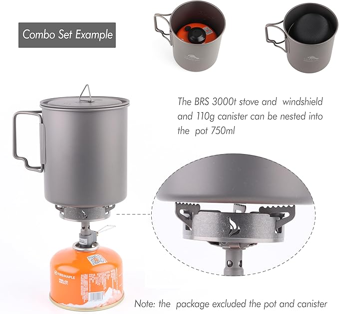 BRS Stove BRS 3000T Stove and Windscreen Combo Set Titanium Windshield Camp Wind Screen with Storage Box for Outdoor Camping Backpacking