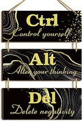 Qunclay Black and Gold Office Wall Decor Ctrl Alt Del Inspirational Rustic Wall Hanging Wooden Signs Motivational Art with Sayings Motivational Plaques for Home Living Room Decoration, 10 x 4 Inch