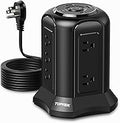 Tower Power Strip Surge Protector 2100J – 10 Outlets, 2 USB-C (20W PD), 2 USB-A, 6.5FT Flat Plug Extension Cord for Home Office, Dorm, Desktop