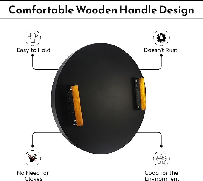 20” Fire Pit Cover Lid Round - Fit for 19.5" Round Fire Pit - Outdoor Fireplace Cover Steel Firepit Metal Cover W/ 2 Wooden Handles & Heat Resistant Snuffer Lid for Patio Fire Ring