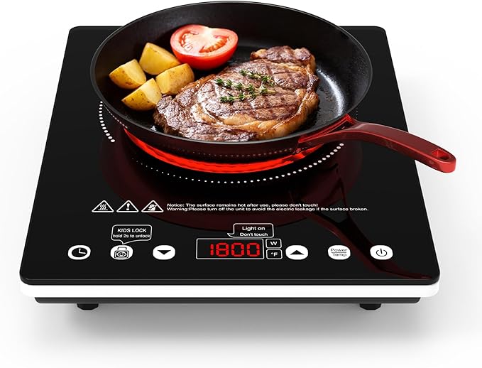 ANHANE 1800W Electric Cooktop, 110V Single Burner Stove with Overheat Protection and Adjustable Power Levels - Portable Ceramic Stove for Kitchen, Travel, RV