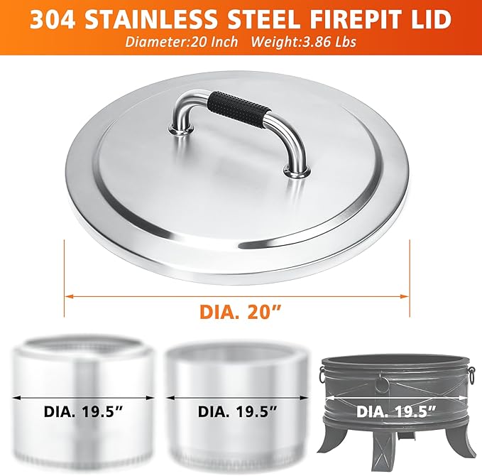Fire Pit Lid for Solo Stove Bonfire 2.0-19.5" Stainless Steel Fire Pit Lid Cover with Heat-Resistant Handles, for Solo Stove Bonfire Accessories, Camping for Other 19.5" Firepit