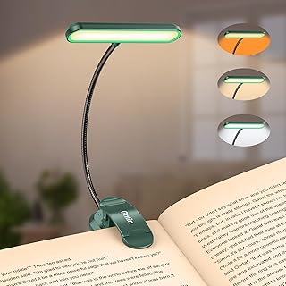 Gritin Rechargeable Book Light for Reading in Bed with 19 LED &Memory Function-Eye Caring 3 Color Temperatures,5 Brightness Levels,90 Hrs Runtime Flexible Goose Neck Clip on Light-Dark Green