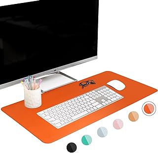 FTC PU Leather Desk Pad & Desk Blotter, Non-Slip Flannelette Base, Stitched Desk Mat for Keyboard, Mouse & Writing, Home or Office (Orange, 31.5” x 15.75”)