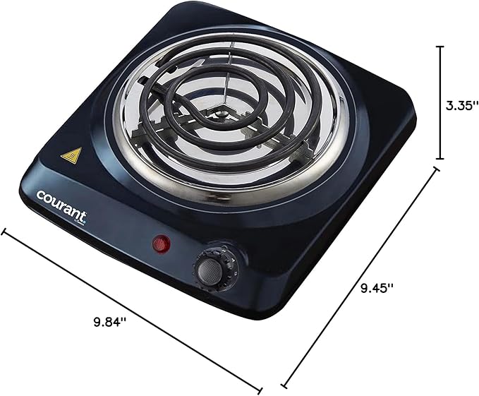 Courant Electric Burner, Single Buffet Countertop Hotplate, 1000W Portable Cooktop, Black