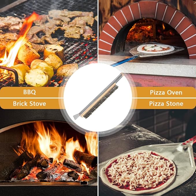 Aolso Pizza Oven Brush, 21" Brush and Stainless Steel Scraper for Pizza Stone, BBQ Grill Cleaning Brush Non Scratch Heat Proof Stainless Steel Bristles with Screwdriver for Pizza Oven Accessories