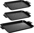 3 Pack Grill Tray for Outdoor Grill Stainless Steel Nonstick Grilling Baskets with Holes and Handles Heavy Duty Perforated Grilling Tray Barbecue Accessories for Vegetable, 2 Size