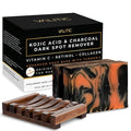 VALITIC Charcoal Kojic Acid Turmeric Black Soap Bar Dark Spot Remover for Body or Face Wash - 2 Pack and Holder